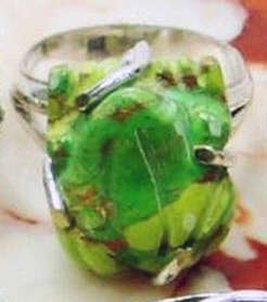 AMAZING LITTLE FROG CARVED OUT OF GREEN COPPER TURQUOISE NATURAL GEMSTONE RING #7 (Apologies for pic