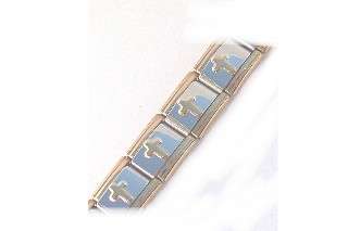 Italian Charms - 9mm Starter Bracelet - 18 Links - Shiney Silver WITH GOLD CROSS & Gold Edging
