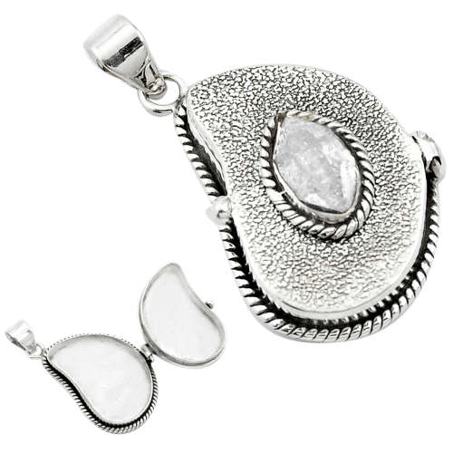 CASORO JEWELLRY - 100% Natural White HERKIMER DIAMOND 925 Silver Poison Box Pendant/Locket -4.90ct
