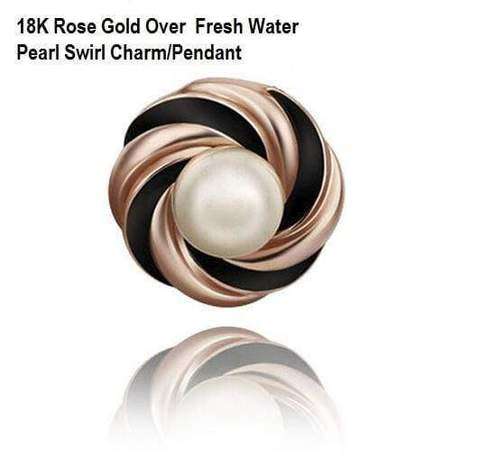 18K ROSE GOLD PLATED OVER 925 - FRESH WATER PEARL SWIRL PENDANT/CHARM