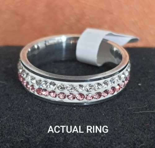RETAILS R1600 - Gorgeous Silver TITANIUM Ring - White & Pink Simulated Diamond Crystals - #9