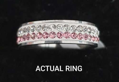 RETAILS R1600 - Gorgeous Silver TITANIUM Ring - White & Pink Simulated Diamond Crystals - #9