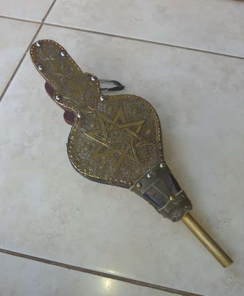 Vintage Brass, Leather and Wood Fireplace Bellows - Working