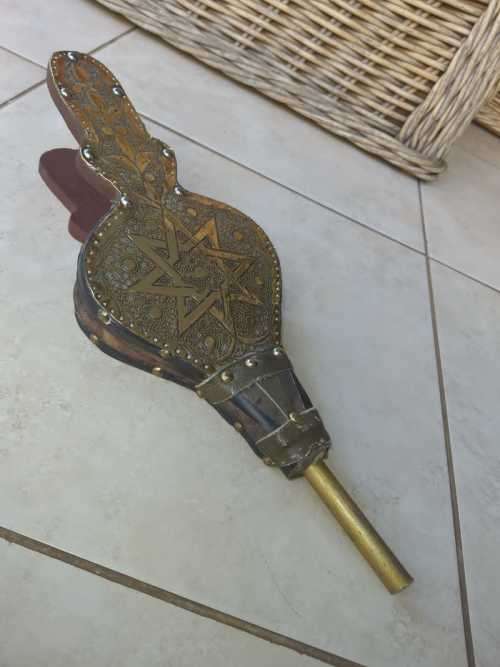 Vintage Brass, Leather and Wood Fireplace Bellows - Working
