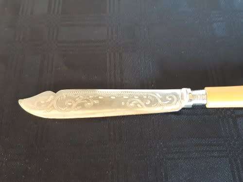 Antique 1903 Bone Handle EPNS Set of Fish Knives & Forks - Sterling Silver Collars