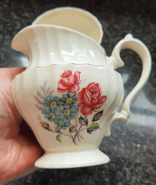 Incredible Vintage Cream Swirl Coffee Set With Roses - Made in England by MYOTT - Marked