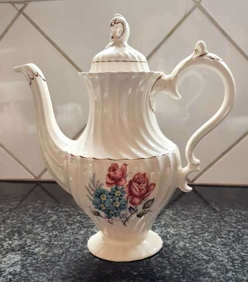 Incredible Vintage Cream Swirl Coffee Set With Roses - Made in England by MYOTT - Marked
