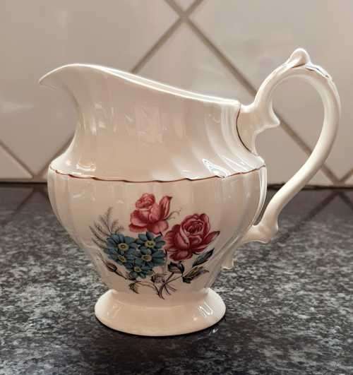 Incredible Vintage Cream Swirl Coffee Set With Roses - Made in England by MYOTT - Marked