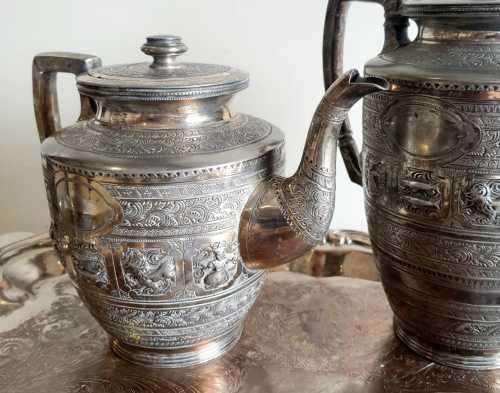 Phenomenal Sheffield S/P Tea & Coffee Set with 3.2kg Footed Tray - Needs some Elbow Grease