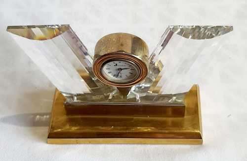 Amazing Art Deco Crystal, Brass & Metal Time Piece - 400g - Working