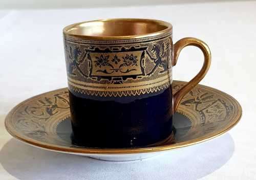 1930 Solian Ware Soho Dark Blue and Gilt Demitasse Duo - Marked - VGC