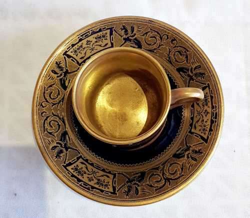 1930 Solian Ware Soho Dark Blue and Gilt Demitasse Duo - Marked - VGC