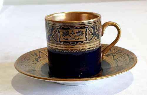 1930 Solian Ware Soho Dark Blue and Gilt Demitasse Duo - Marked - VGC