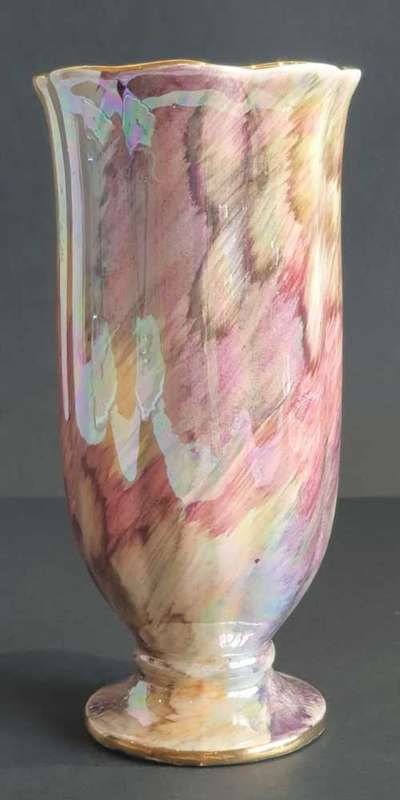 Rare in this condition -1940's Oldcourt Ware Hand Painted Lustre Vase - Gilt Edges - Marked
