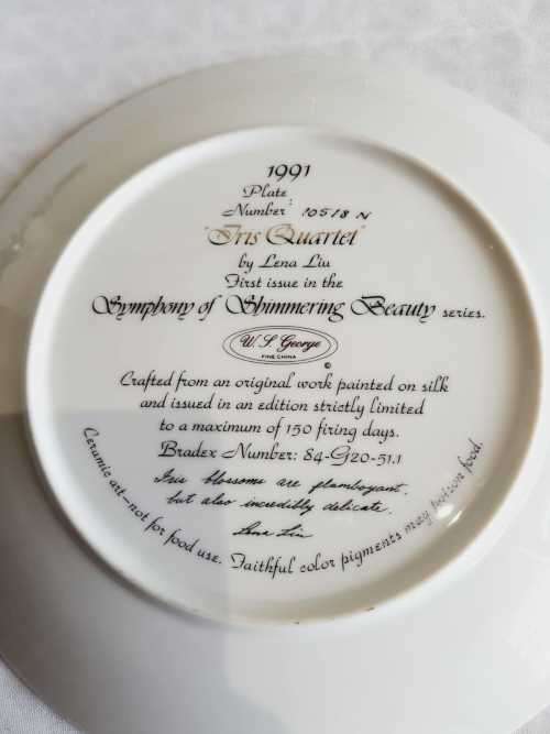 Ceramic Art by Lena Liu - Exquisite "Iris Quartet" 1st Issue 1991 - W L George Fine China - Marked