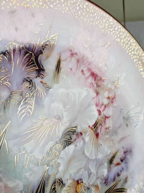 Ceramic Art by Lena Liu - Exquisite "Iris Quartet" 1st Issue 1991 - W L George Fine China - Marked