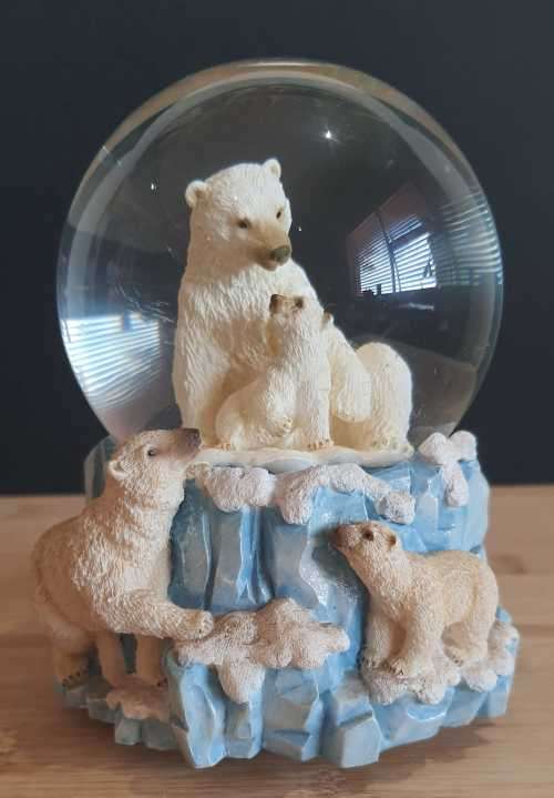 Large Twinkle Musical Snow Globe with Rotating Polar Bears - Highly Collectible - Marked -Read Below