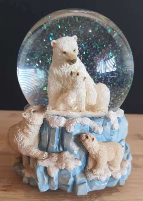 Large Twinkle Musical Snow Globe with Rotating Polar Bears - Highly Collectible - Marked -Read Below