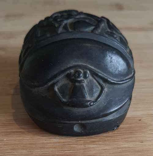 Vintage Hand Carved Stone Sculpture of Egyptian Scarab with Egyptian Details on it`s Back