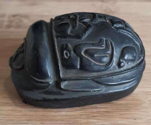 Vintage Hand Carved Stone Sculpture of Egyptian Scarab with Egyptian Details on it`s Back