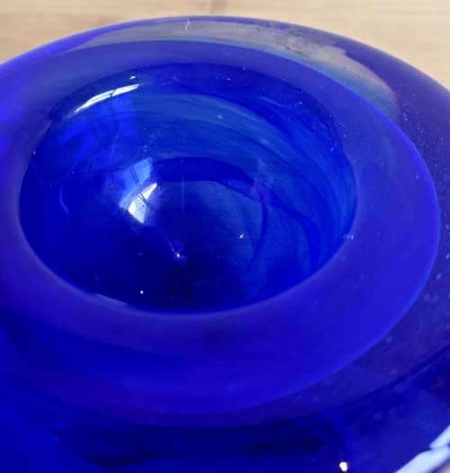 Hand Blown Cobalt Blue Kosta Boda Swirls Tea Light Holder - Marked