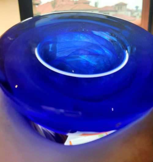 Hand Blown Cobalt Blue Kosta Boda Swirls Tea Light Holder - Marked
