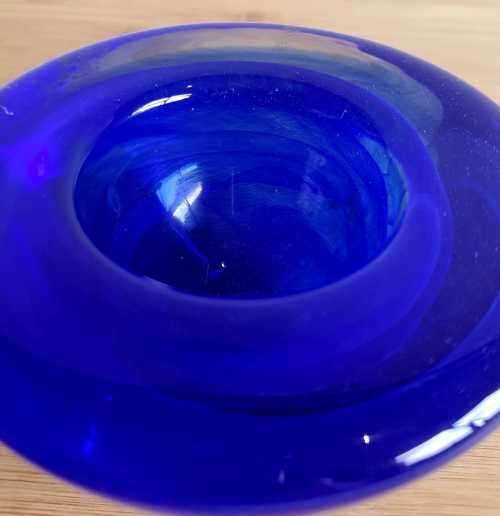 Hand Blown Cobalt Blue Kosta Boda Swirls Tea Light Holder - Marked