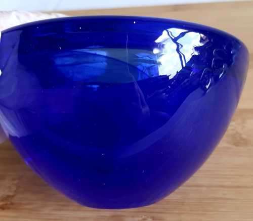 Hand Blown Cobalt Blue Kosta Boda Swirls Tea Light Holder - Marked