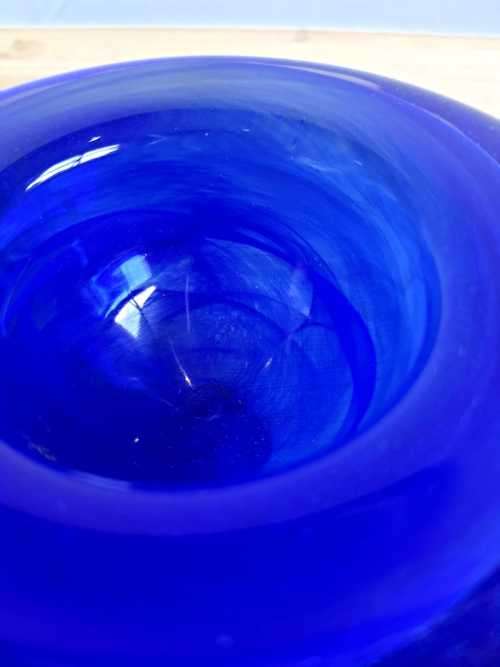 Hand Blown Cobalt Blue Kosta Boda Swirls Tea Light Holder - Marked