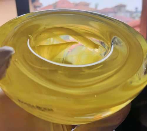 Hand Blown Yellow Kosta Boda Swirls Tea Light Holder - Marked