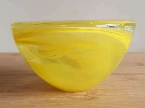 Hand Blown Yellow Kosta Boda Swirls Tea Light Holder - Marked
