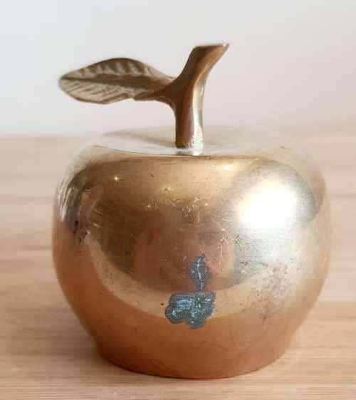 Brass Bell in the Shape of and Apple with Leaf - Patina is in Perfect Spot to be Rotten Apple