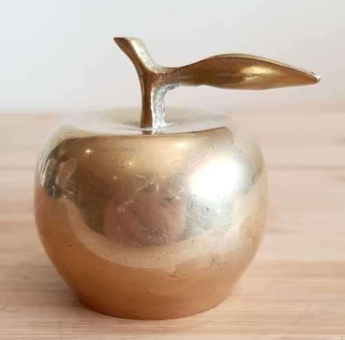 Brass Bell in the Shape of and Apple with Leaf - Patina is in Perfect Spot to be Rotten Apple