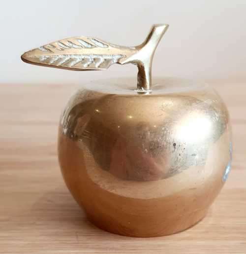 Brass Bell in the Shape of and Apple with Leaf - Patina is in Perfect Spot to be Rotten Apple