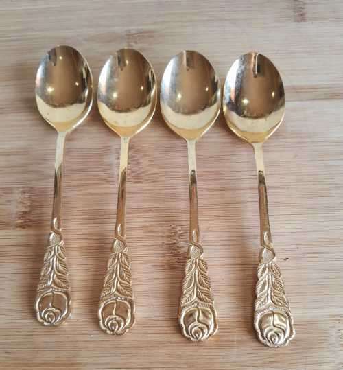 4 Gold Plated Spoons Marked `ECHT VERGOLDET` with Stunning Rose Design - Think they are Dutch