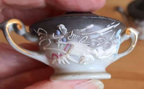 Closing Down - ULTRA RARE Vintage Japanese Blue Eyed Moriage Dragonware 9pc Miniature Tea Set