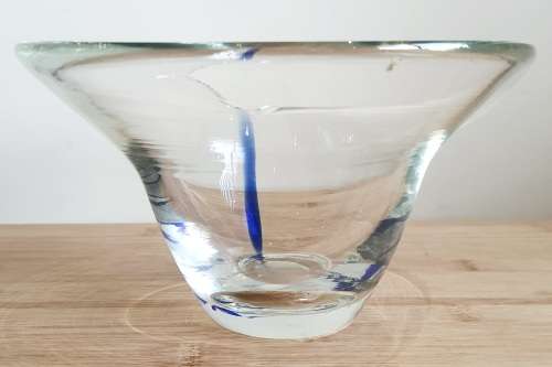 Eye Catching Hand Blown Clear and Blue Abstract Art Glass Sculpture