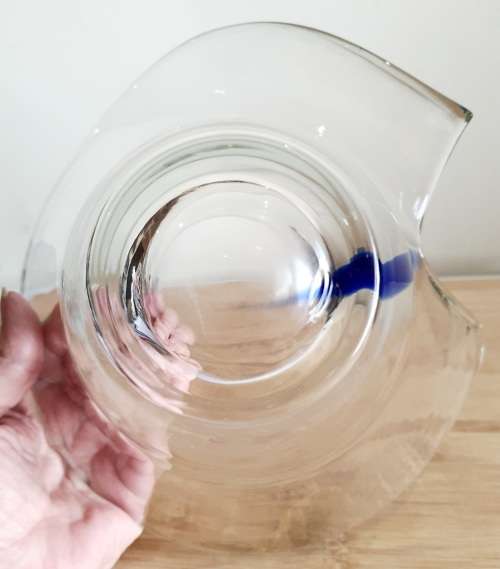 Eye Catching Hand Blown Clear and Blue Abstract Art Glass Sculpture