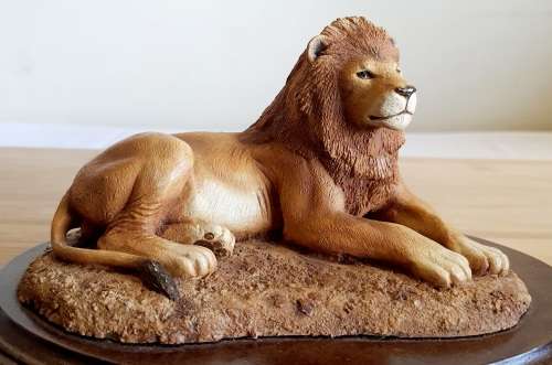 Highly Detailed Feathers of Knysna Lion on Wooden Stand