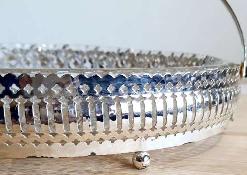 Silver Plated in England Basket with 4 Sectioned Glass Bowl - Marked