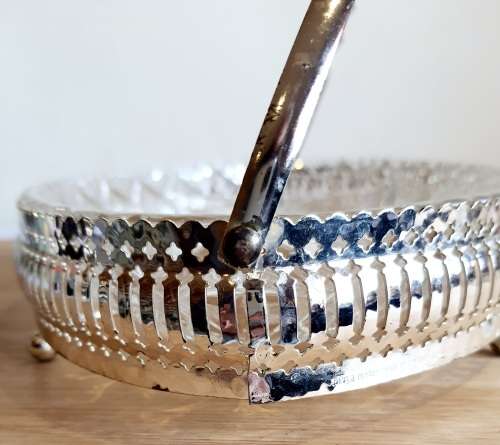 Silver Plated in England Basket with 4 Sectioned Glass Bowl - Marked