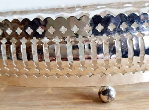 Silver Plated in England Basket with 4 Sectioned Glass Bowl - Marked