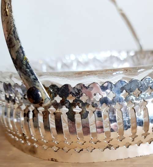 Silver Plated in England Basket with 4 Sectioned Glass Bowl - Marked