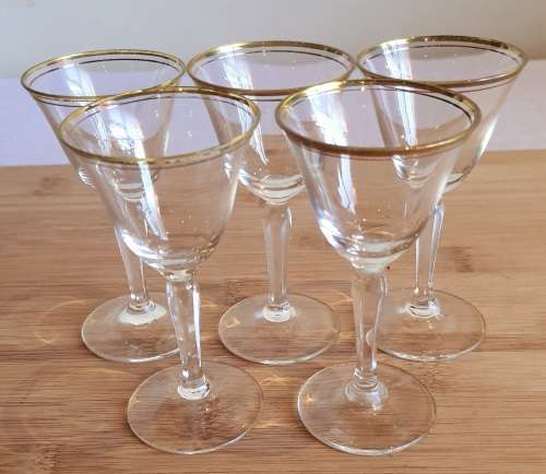 5 Remarkably Delicate Sherry/Port Glasses with 24K Gold Trim