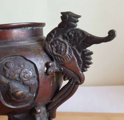 Pair of Large 19th Century Japanese Bronze Censers with Phoenix Decor from Meiji Era