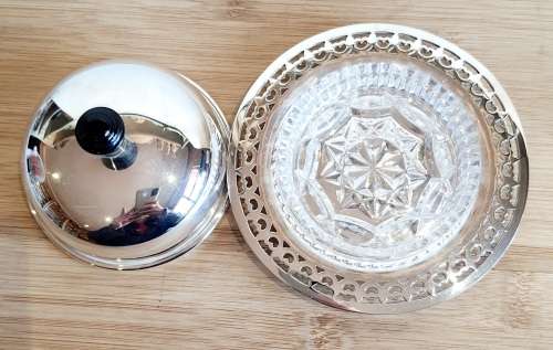 Vintage Angora EPNS Made in England Butter Dish with Original Glass Inside - Marked