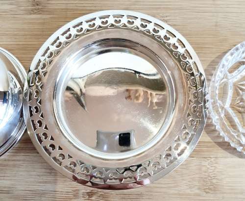 Vintage Angora EPNS Made in England Butter Dish with Original Glass Inside - Marked