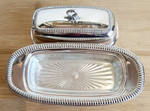 Vintage EMESS Silverware Silver Plated Butter Dish with Original Glass Inside - Marked