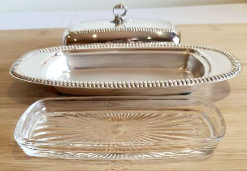 Vintage EMESS Silverware Silver Plated Butter Dish with Original Glass Inside - Marked