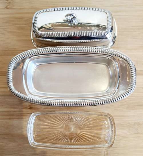 Vintage EMESS Silverware Silver Plated Butter Dish with Original Glass Inside - Marked